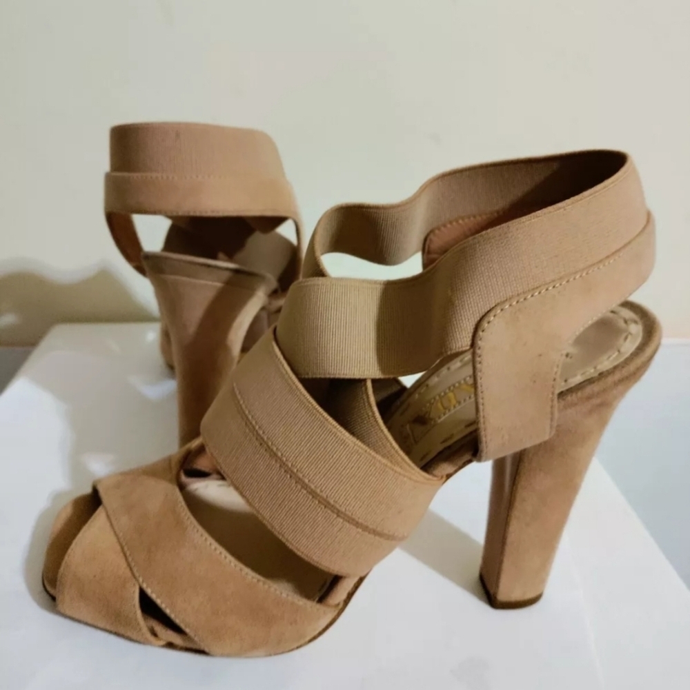 PRADA Women’s Nude/Beige Elastic Suede High Heels Sandals 36.5, 6.5. - Picture 6 of 10